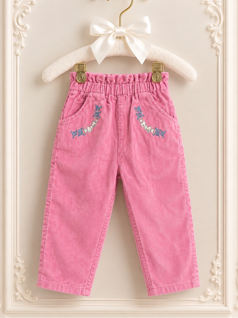 Vintage Baby Brooke 18M Pink Corduroy Paperbag Pants Embroidered Rare 90s
